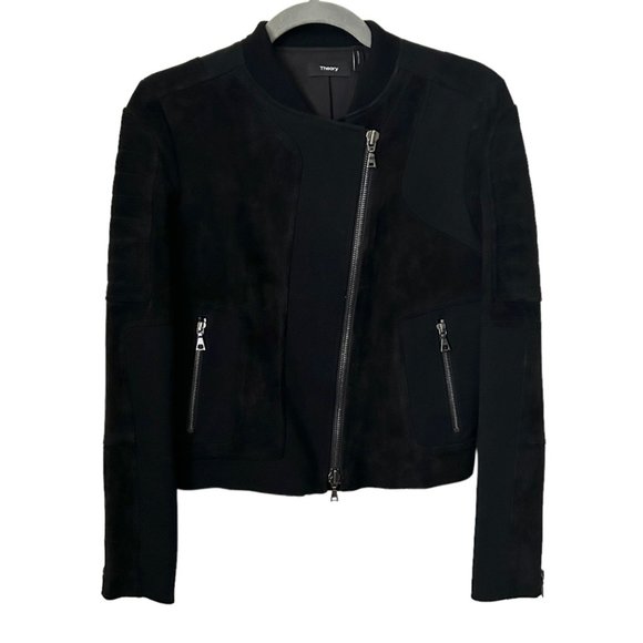 Theory Shezi K Perfect Suede Lamb Leather Combo Moto Jacket - Picture 2 of 7